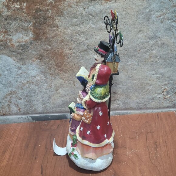 Christmas Caroling Resin Figurine Light Post Stocking Holder - Picture 7 of 11